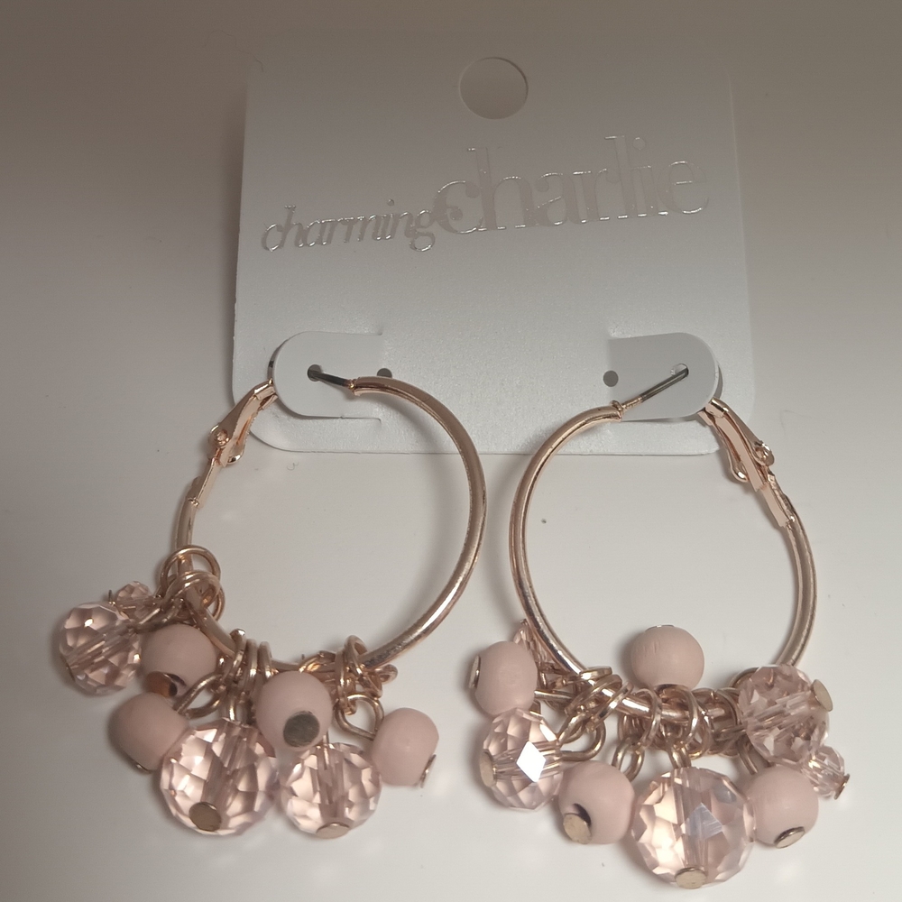 CHARMING CHARLIE BEADED DANGLE HOOPS